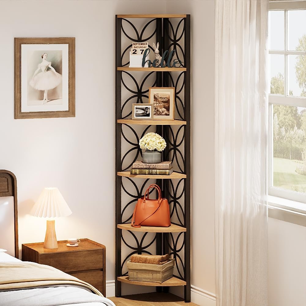 70.8" Corner Shelf, 6-Tier Corner Bookshelf Display Shelf Storage Rack