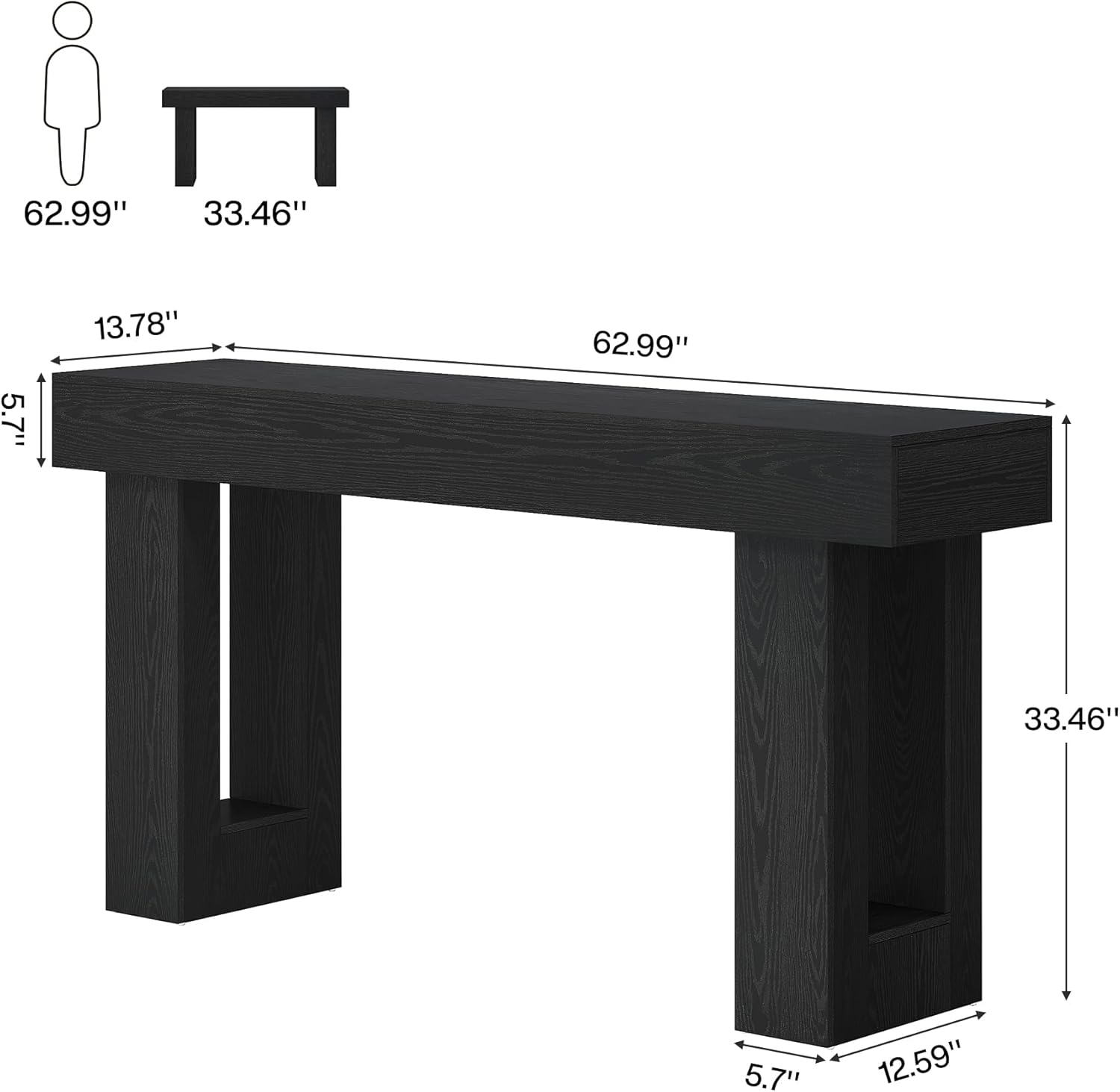 63" Wood Sofa Table, Chunky Console Table for Entryway