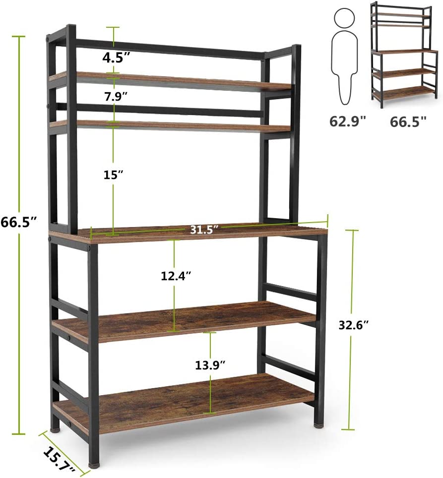 Freestanding Kitchen Baker's Rack, 5-Tier Microwave Oven Stand with Hutch