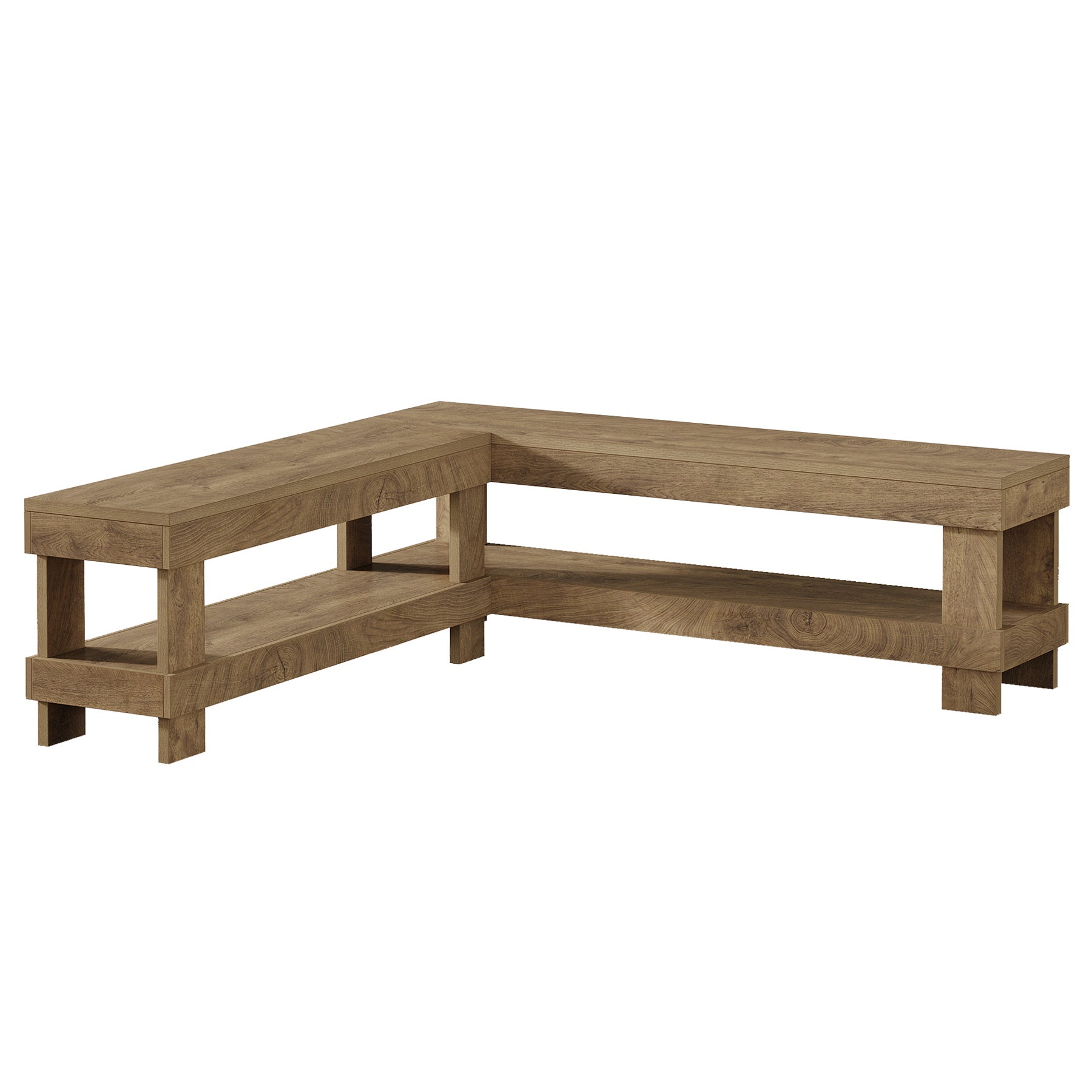 61" L-Shaped Bench, Corner Entry Bench Breakfast Nook Bench with 2-Tier Open Storage