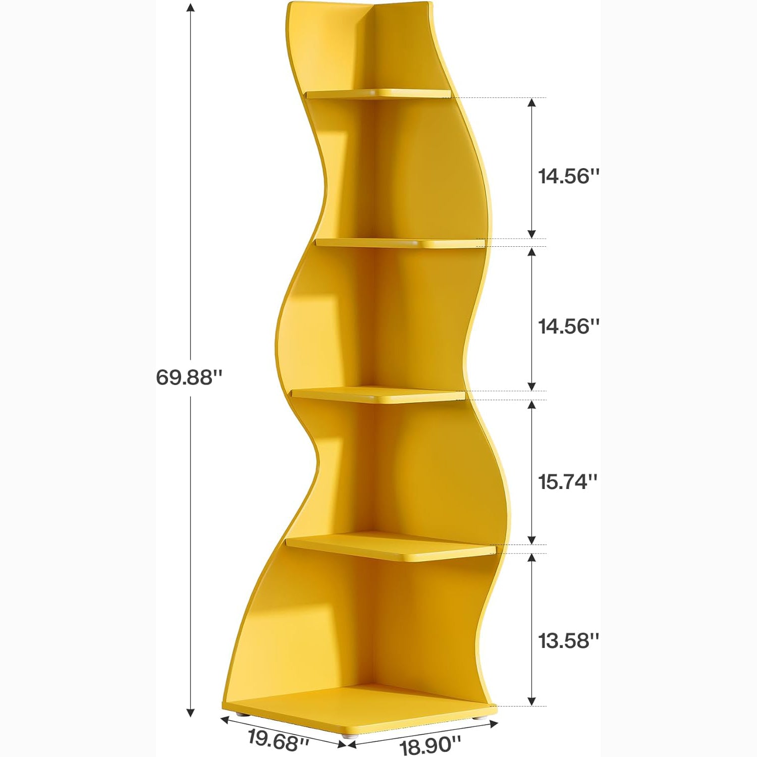 Tribesigns Wavy Corner Shelf, Modern 5-Tier Curved Bookshelf for Small Spaces