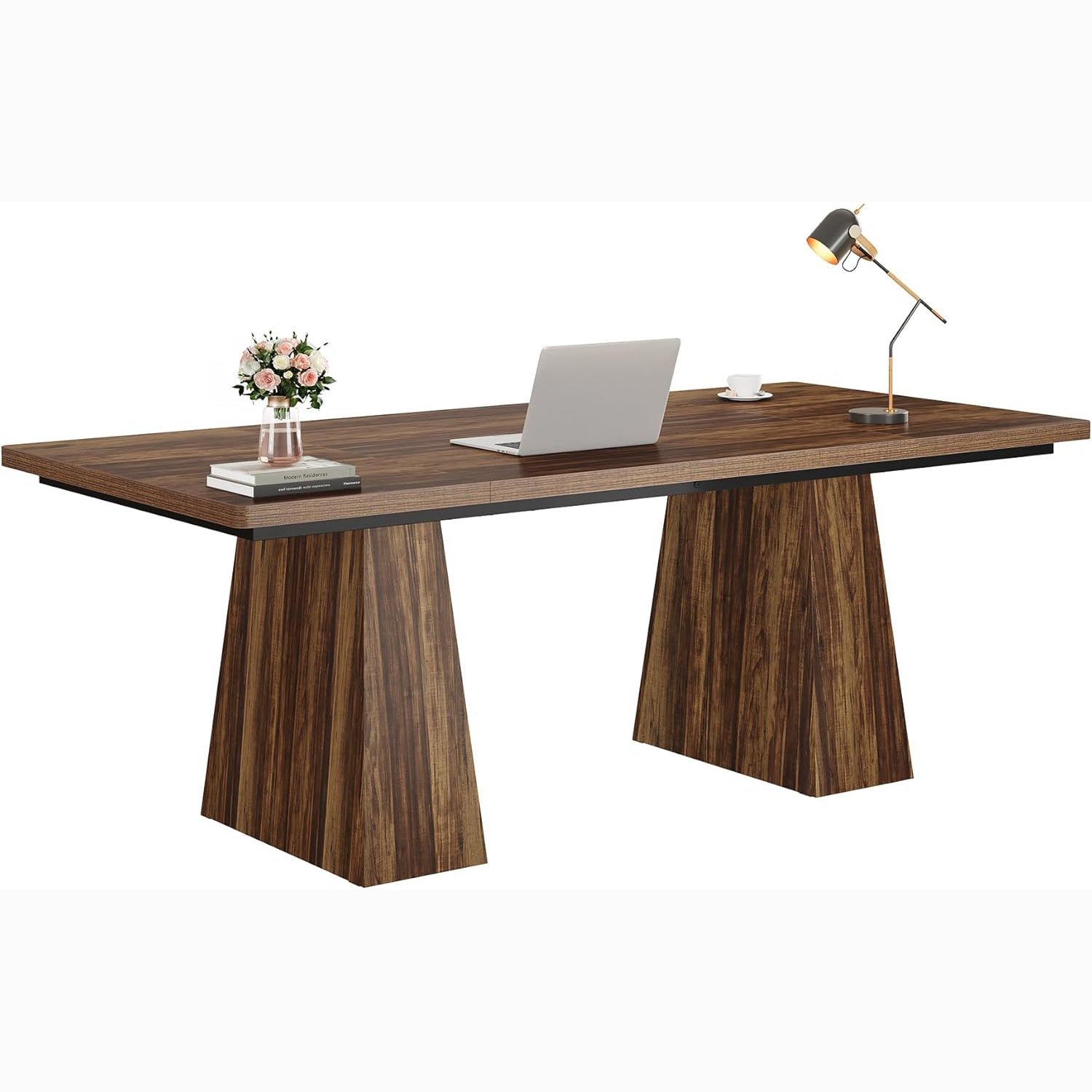 63" Executive Office Desk, Modern Black Double Pedestal Workstation for Home