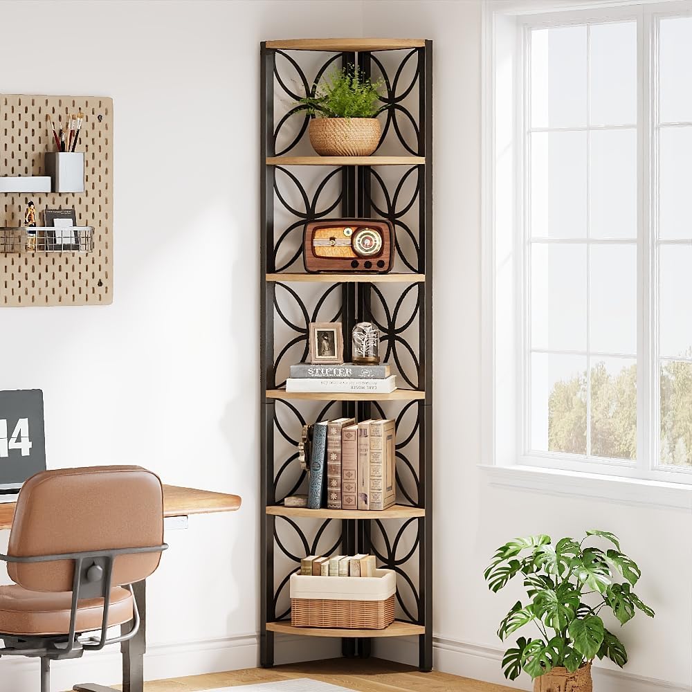 70.8" Corner Shelf, 6-Tier Corner Bookshelf Display Shelf Storage Rack