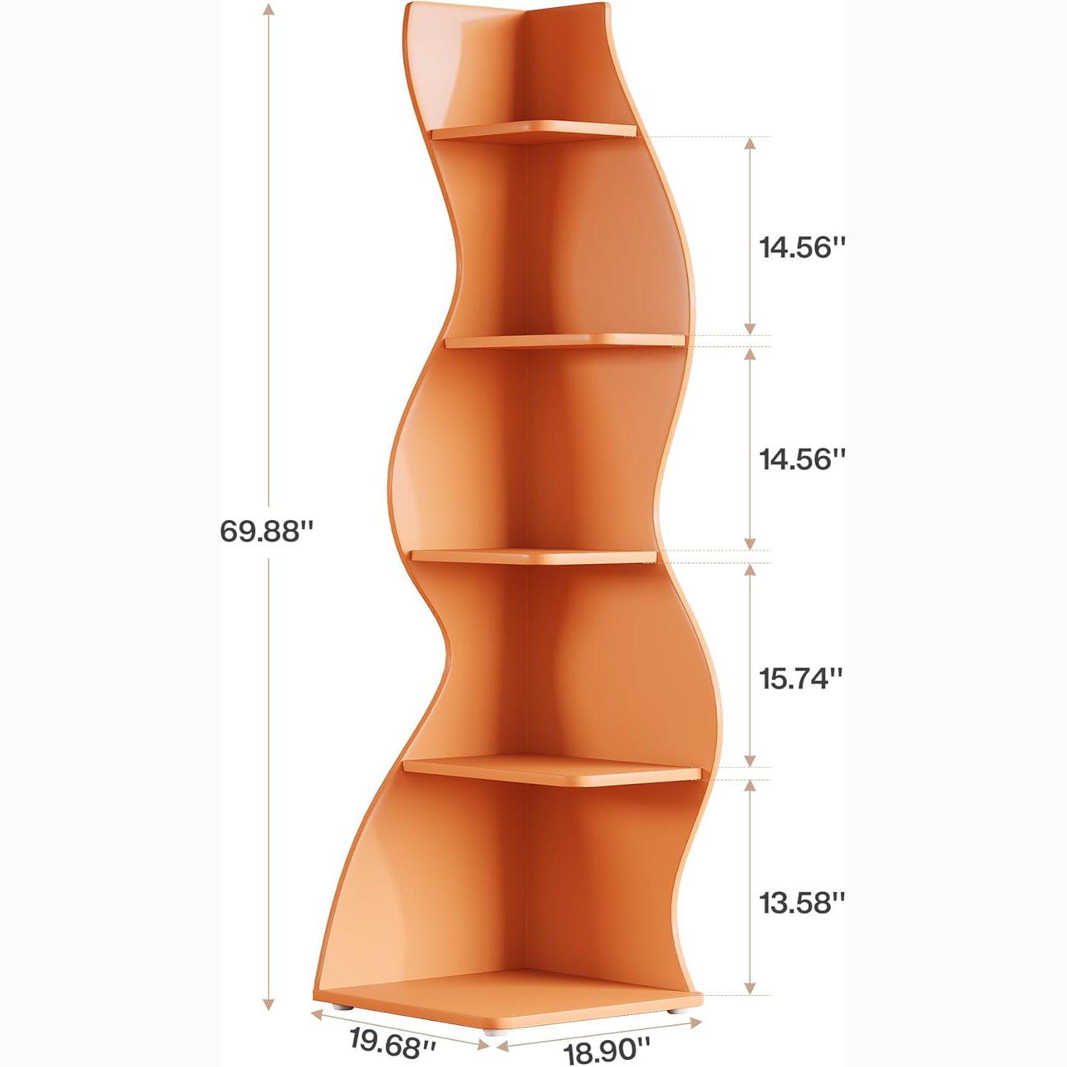 Tribesigns Wavy Corner Shelf, Modern 5-Tier Curved Bookshelf for Small Spaces
