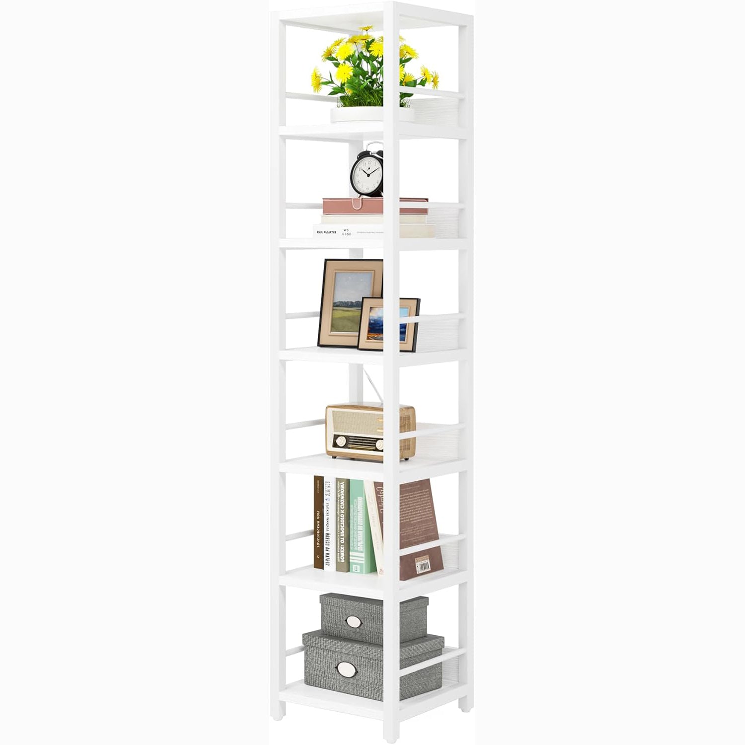 Tribesigns 6-Tier Narrow Corner Shelf, 74.8-Inch Tall Industrial Storage Bookshelf