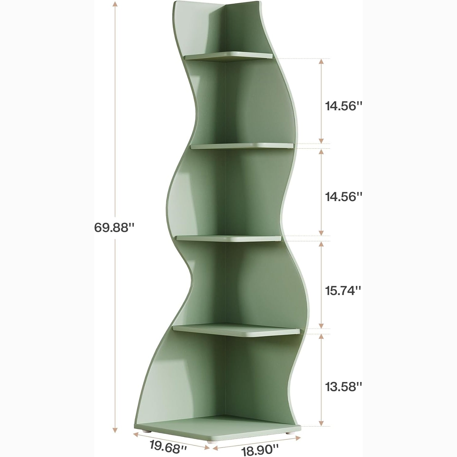 Tribesigns Wavy Corner Shelf, Modern 5-Tier Curved Bookshelf for Small Spaces