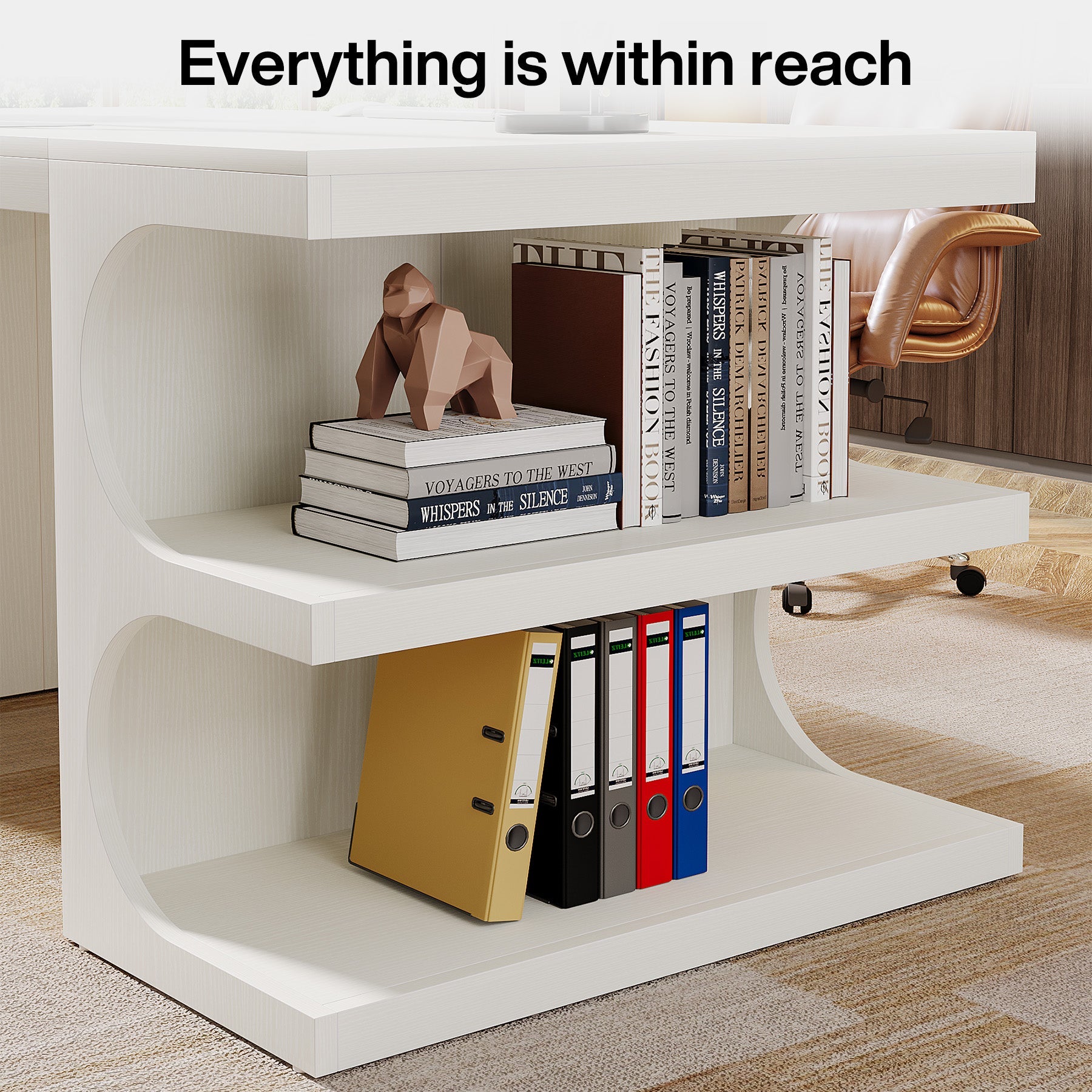 62" Executive Desk, Modern Office Computer Desk with Storage Shelves Tribesigns