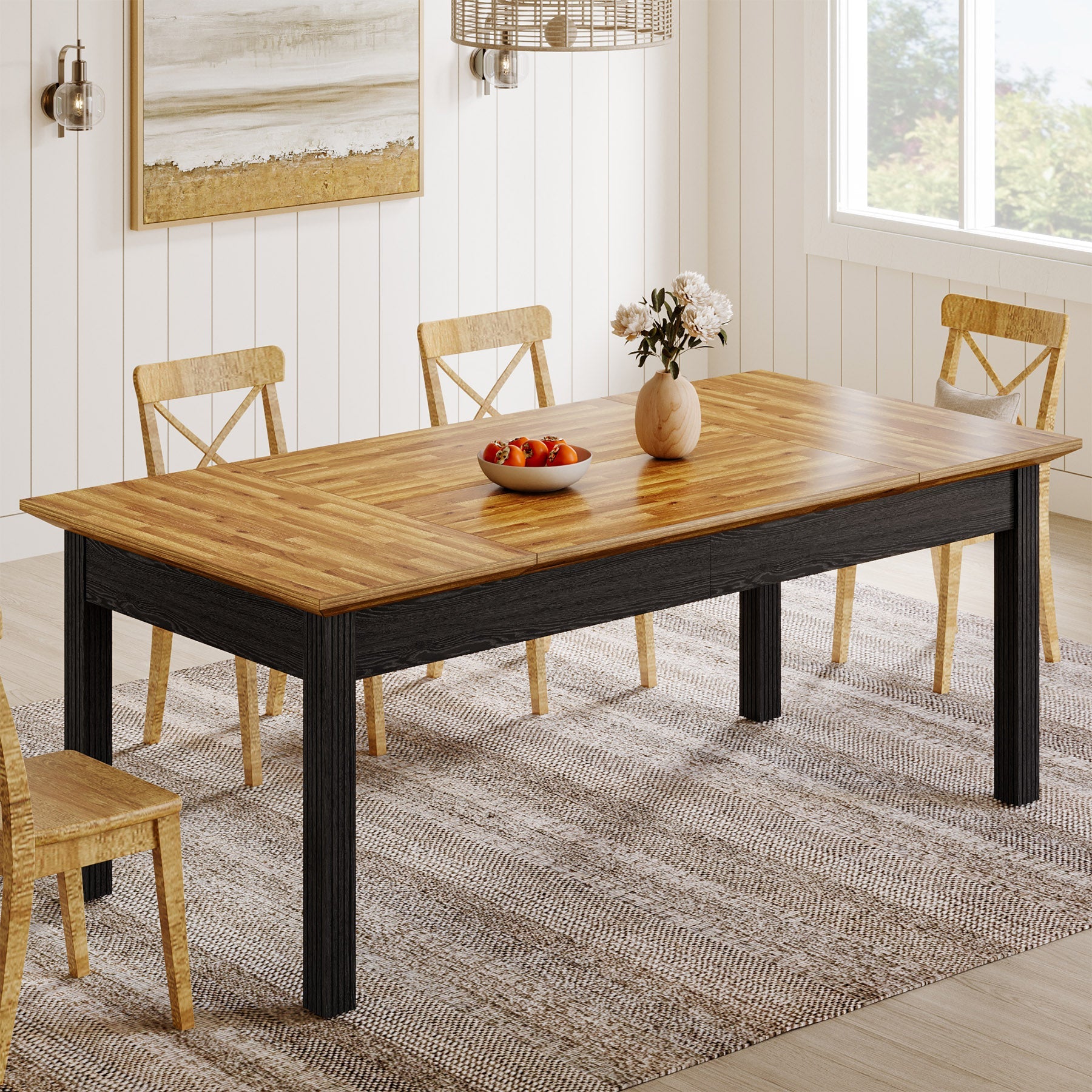 62 - Inch Dining Table, Farmhouse Rectangular Kitchen Table for 4 - 6 Tribesigns