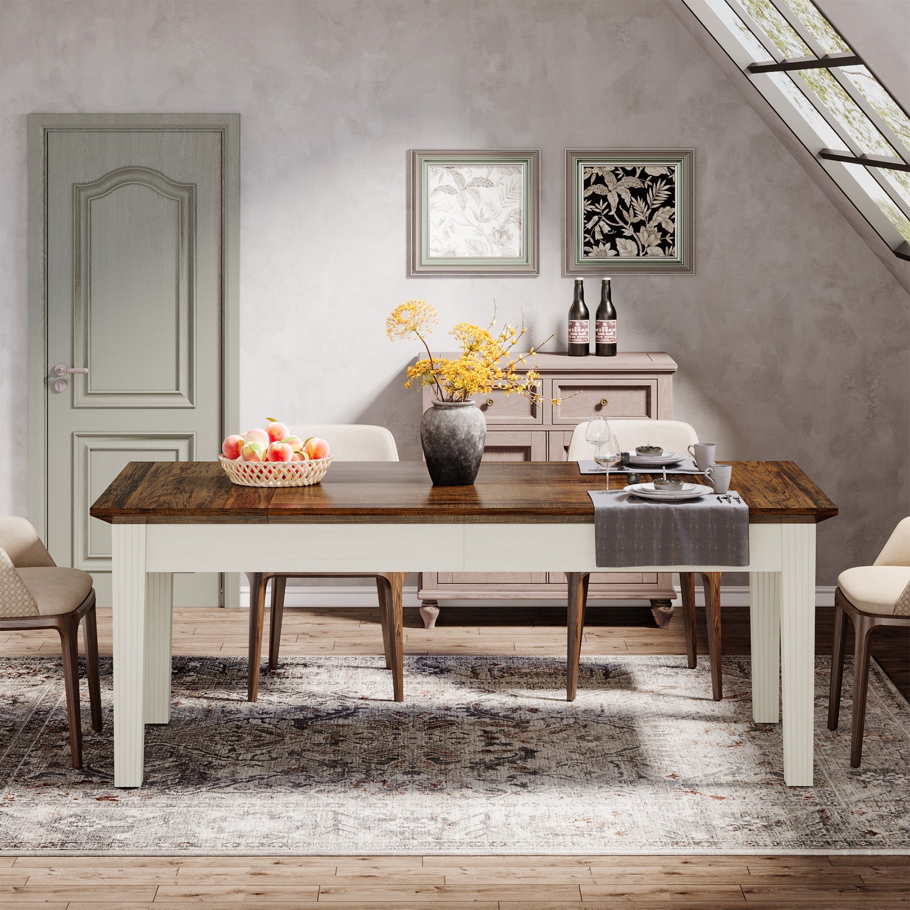 62 - Inch Dining Table, Farmhouse Rectangular Kitchen Table for 4 - 6 Tribesigns