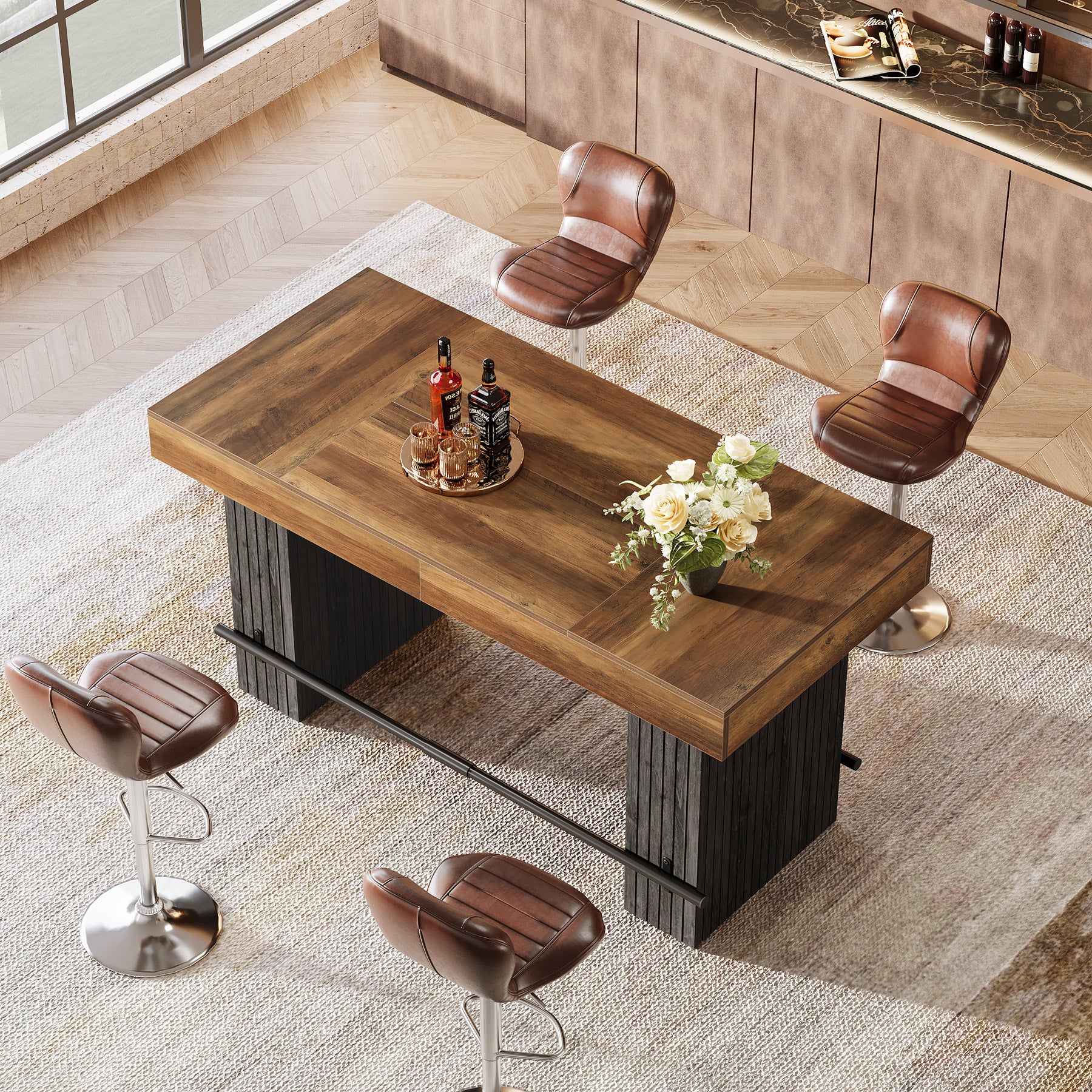 62.2" Bar Table, Industrial Counter Height Pub Dining Table
