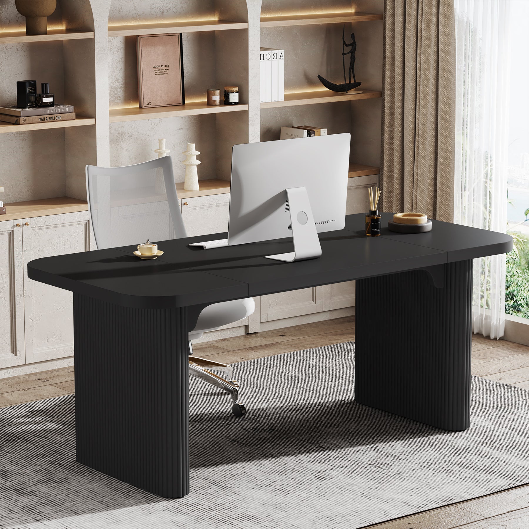 62.2" Wood Executive Desk Simple Rectangular Computer Desk Writing Table