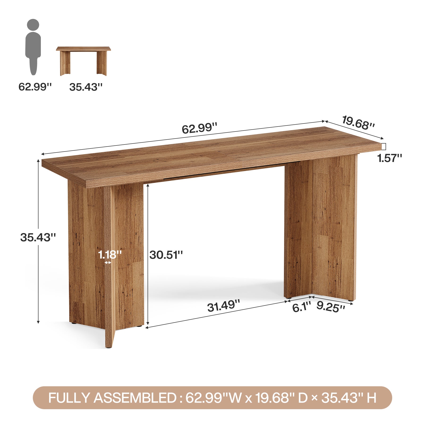 62.99" Bar Table, Modern Long Kitchen Bar Unit for Pub