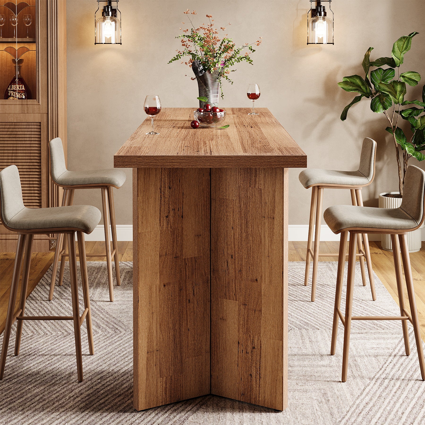 62.99" Bar Table, Modern Long Kitchen Bar Unit for Pub