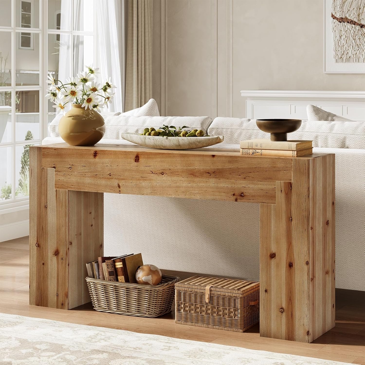 62.99" Console Table, Farmhouse Wood Sofa Entryway Table Indoor for Hallway