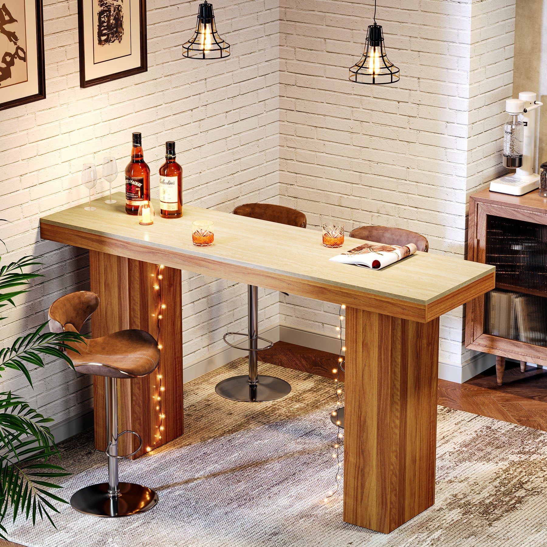 63" Bar Table, Long Rectangular Counter Height Pub Table Tribesigns