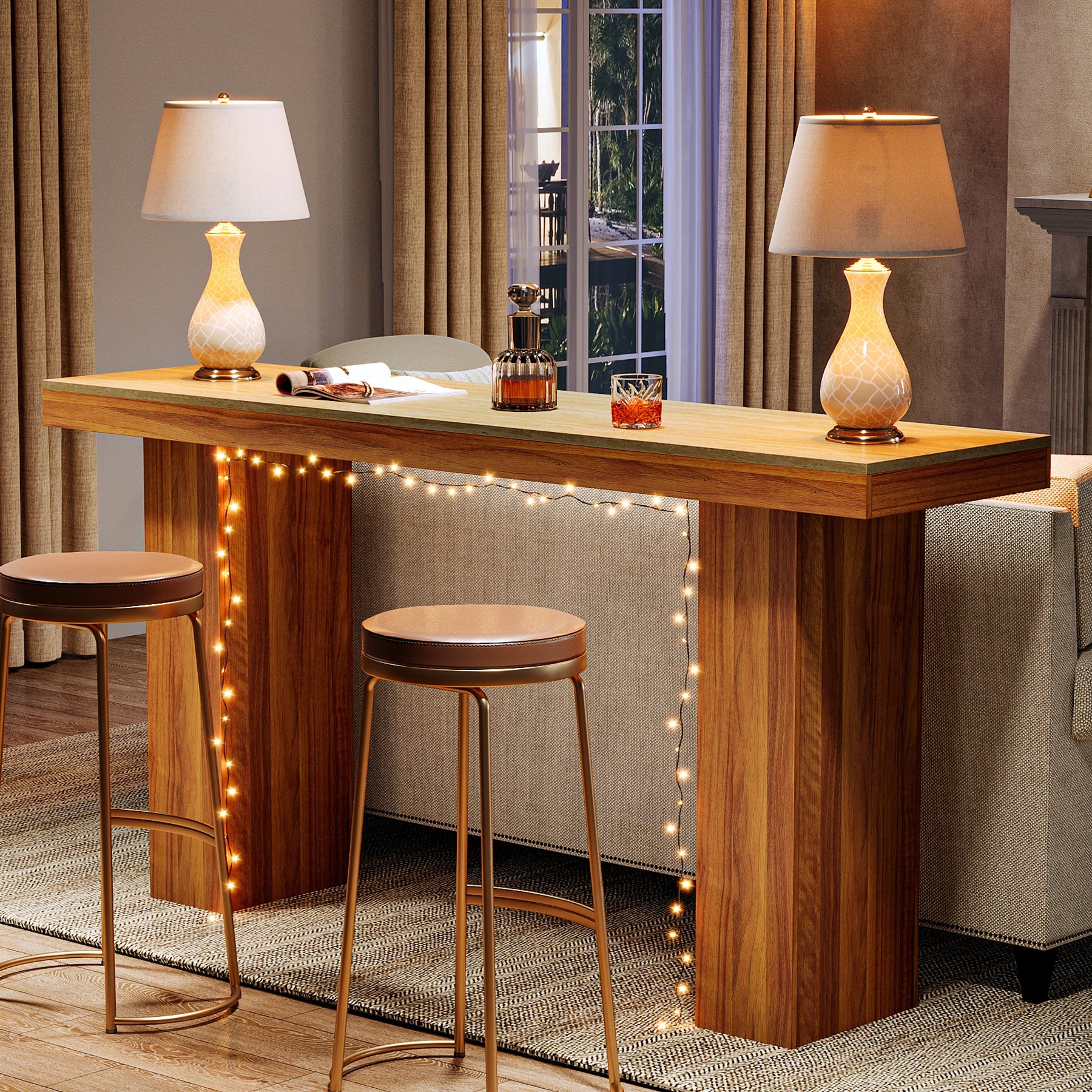 63" Bar Table, Long Rectangular Counter Height Pub Table Tribesigns