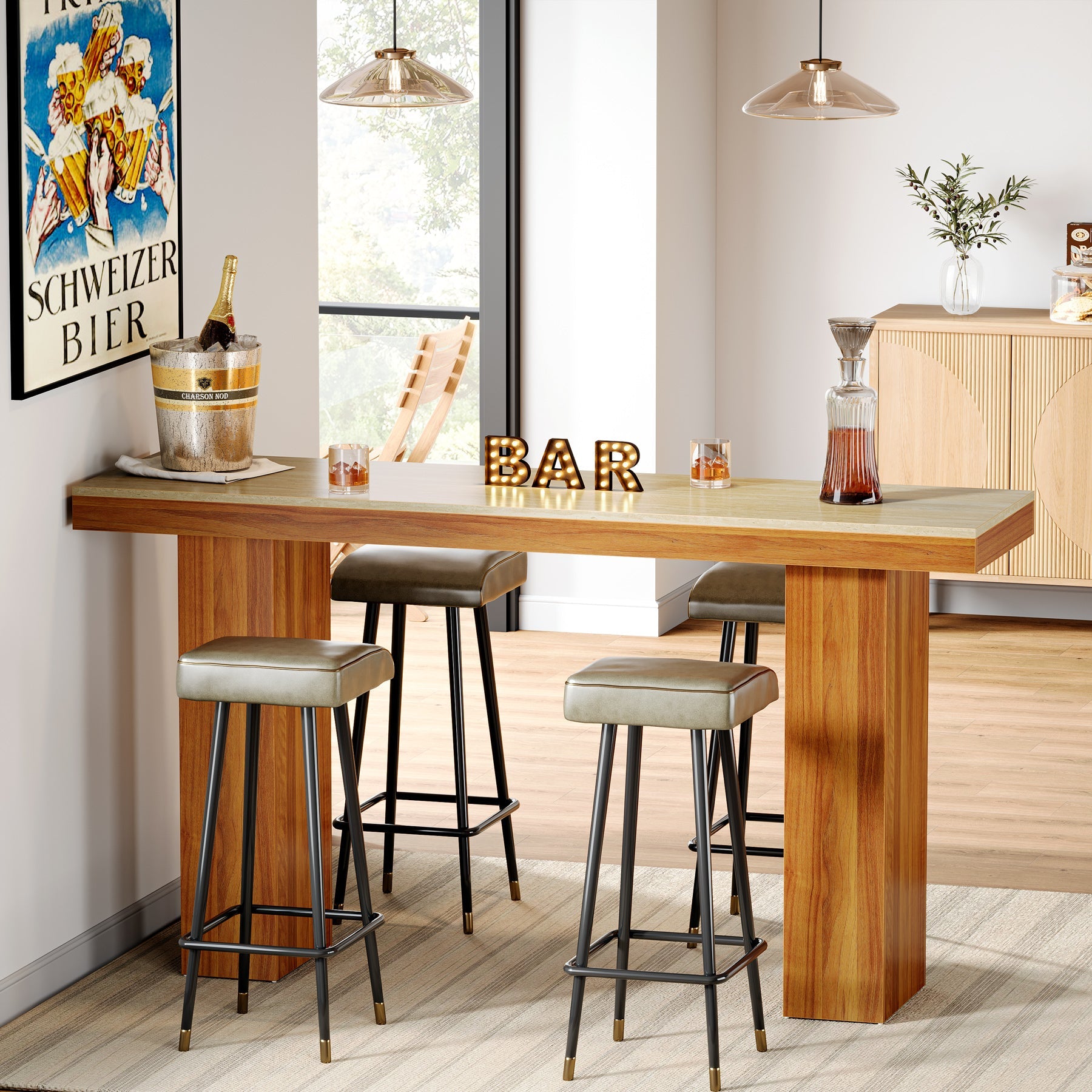 63" Bar Table, Long Rectangular Counter Height Pub Table Tribesigns