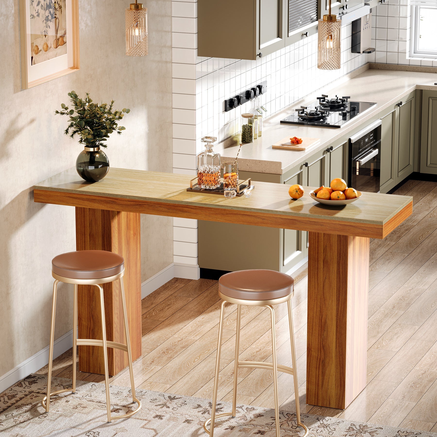 63" Bar Table, Long Rectangular Counter Height Pub Table Tribesigns