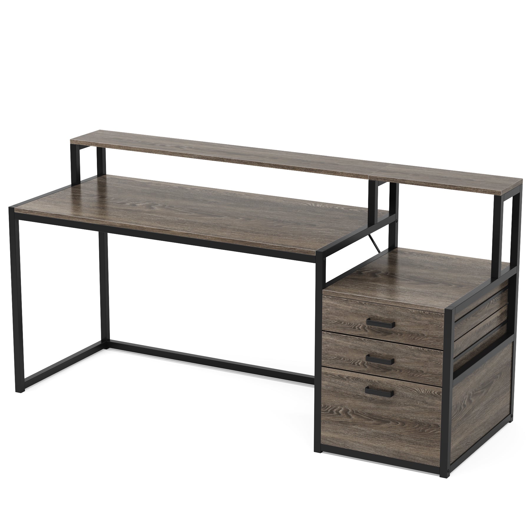 63" Computer Desk, Ergonomic Office Desk with Drawers & Monitor Stand Tribesigns