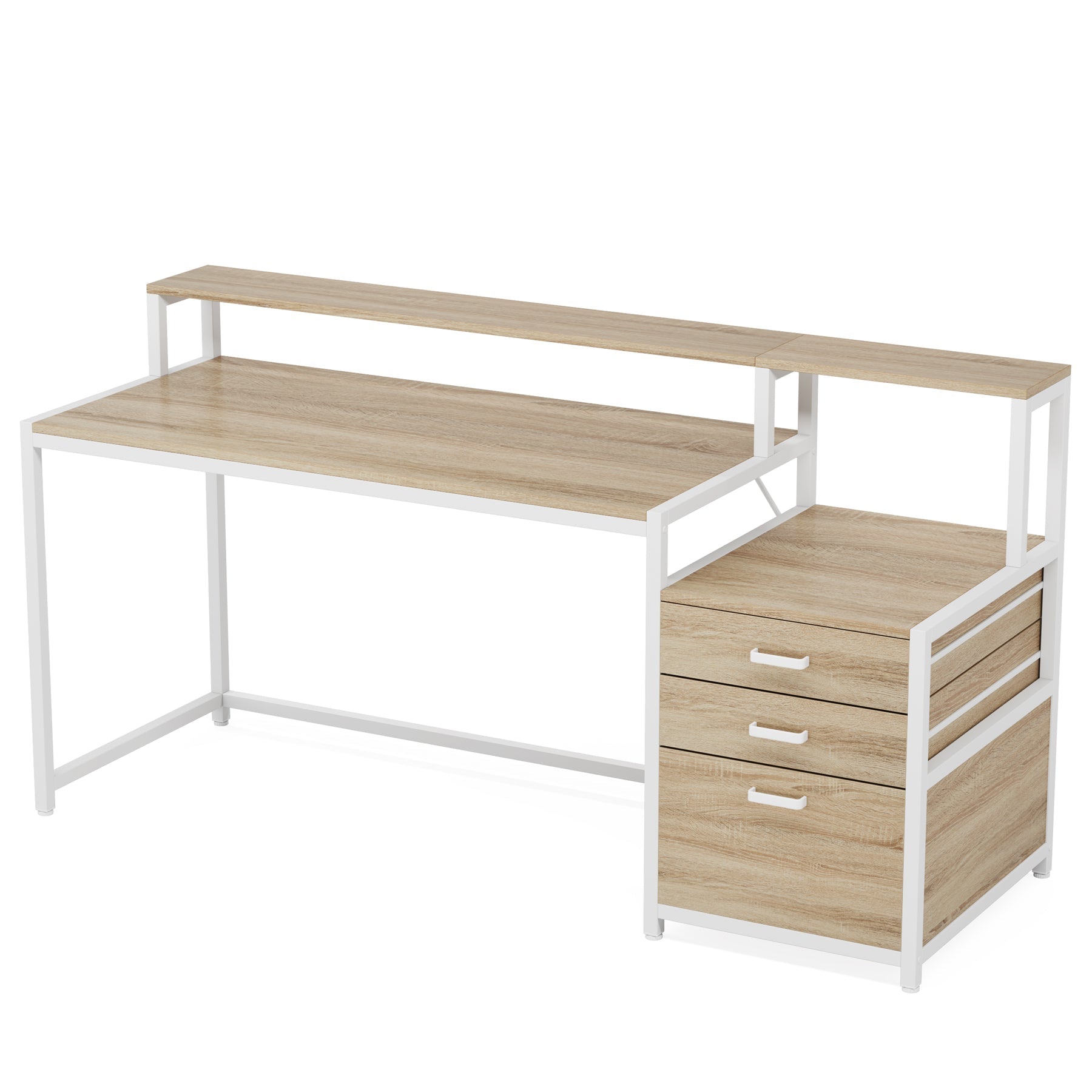 63" Computer Desk, Ergonomic Office Desk with Drawers & Monitor Stand Tribesigns