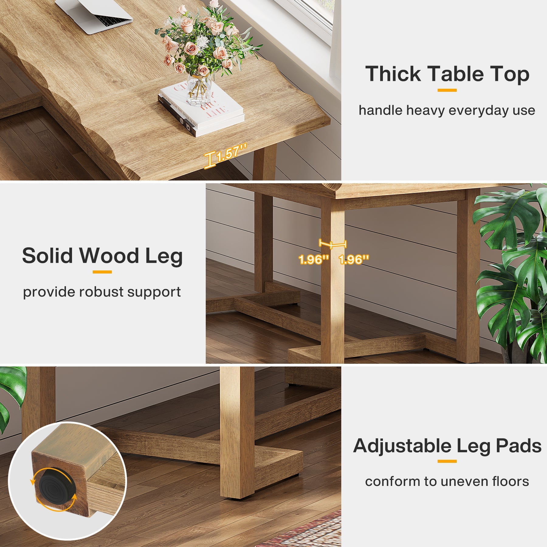 63" Computer Desk, Wood Executive Desk Study Writing Table Tribesigns