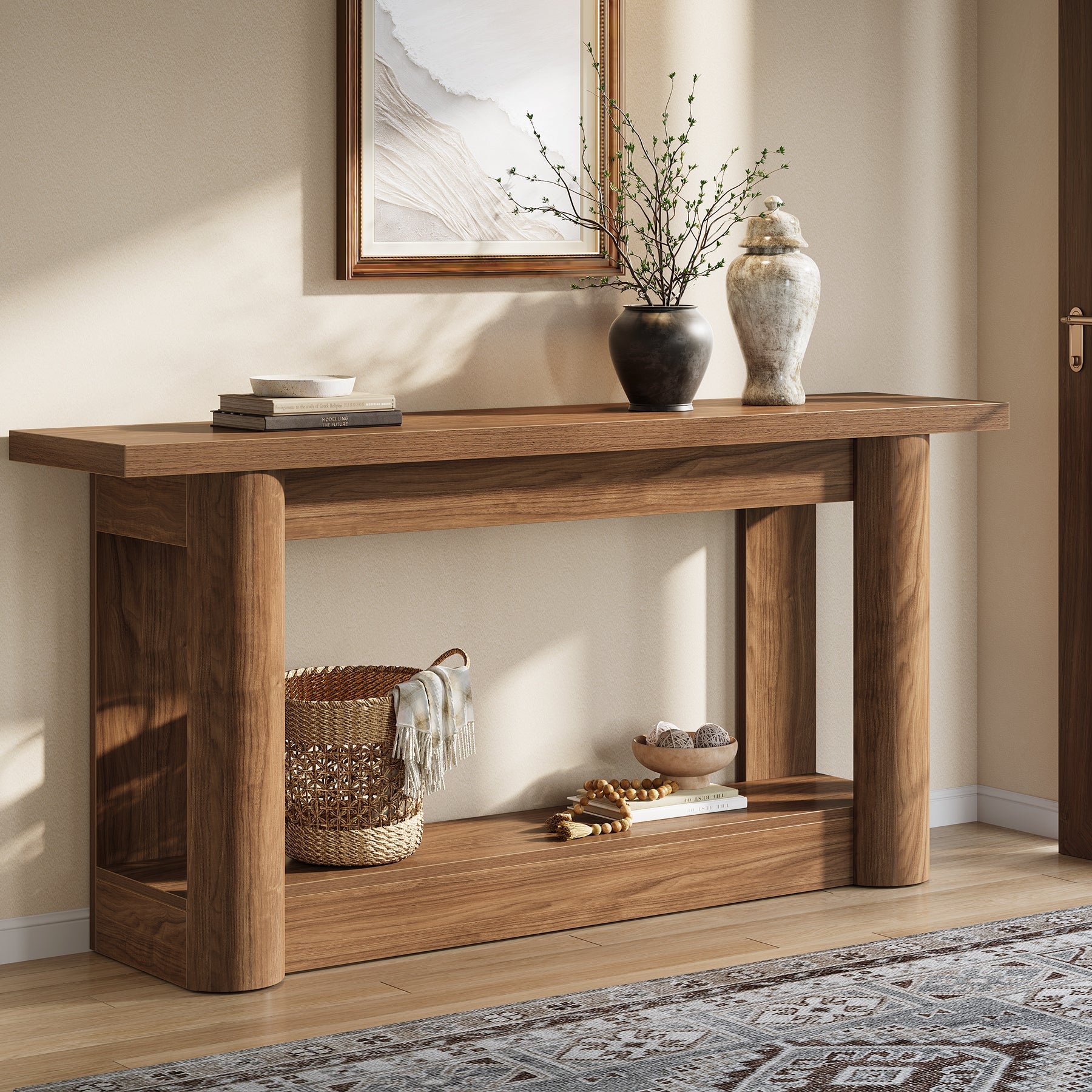 63" Console Table, 2 - Tier Farmhouse Entryway Sofa Table Tribesigns