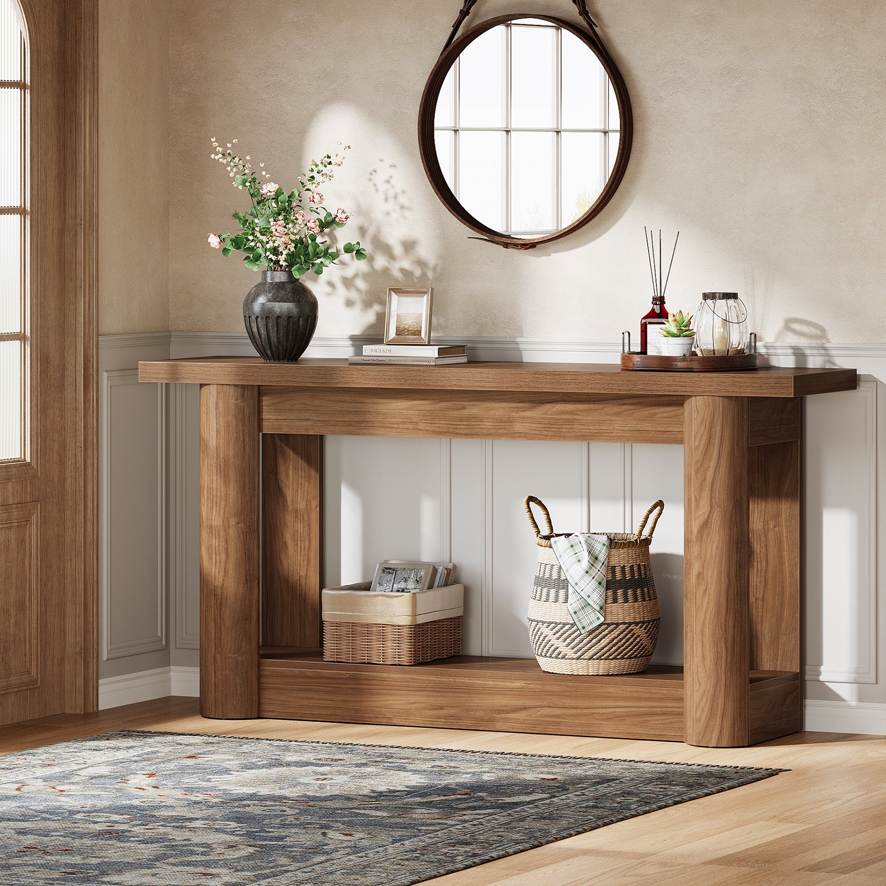 63" Console Table, 2 - Tier Farmhouse Entryway Sofa Table Tribesigns