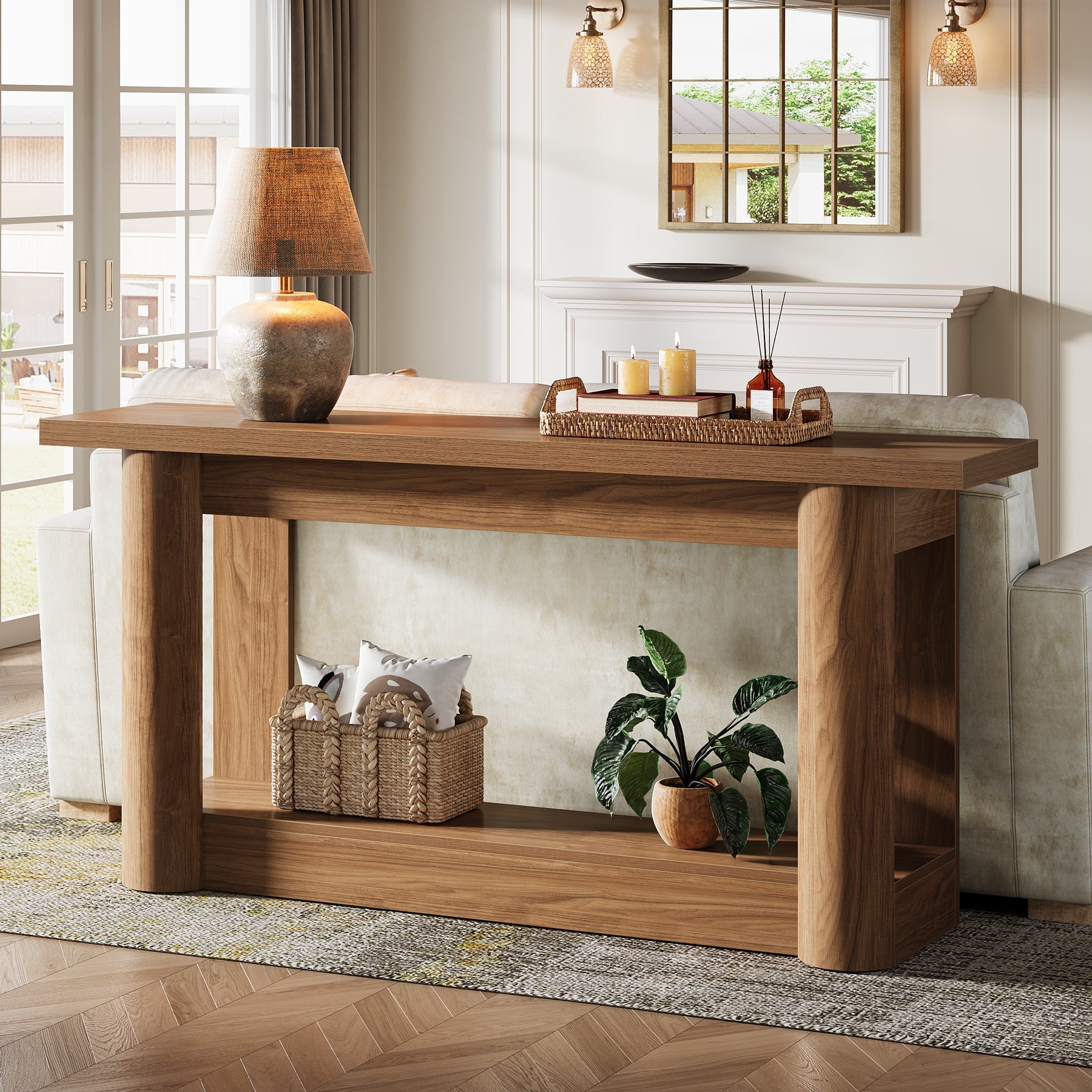 63" Console Table, 2 - Tier Farmhouse Entryway Sofa Table Tribesigns