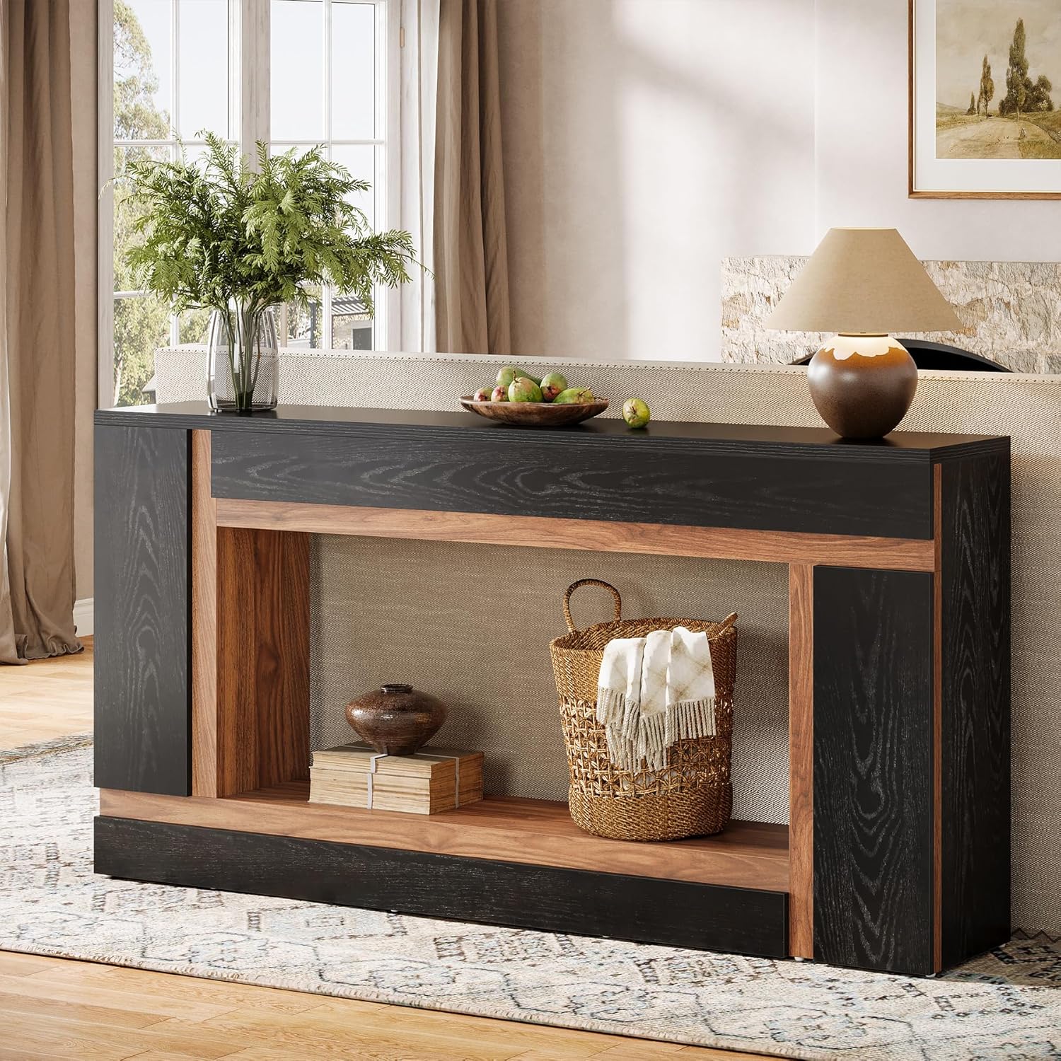 63" Console Table, 2 - Tier Wooden Rectangular Sofa Table Hallway Table Tribesigns