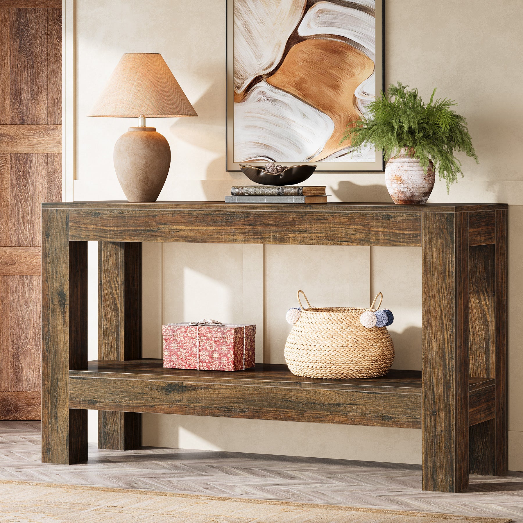 63" Console Table, Farmhouse 2 - Tier Entryway Table Sofa Table Tribesigns