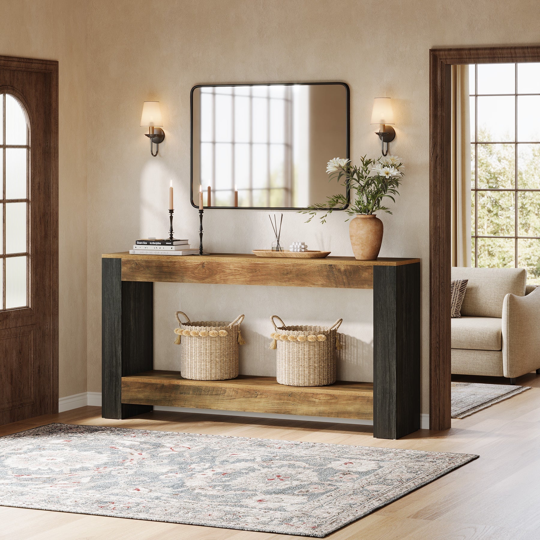 63" Console Table, Farmhouse Wood Sofa Table Behind Couch Tribesigns