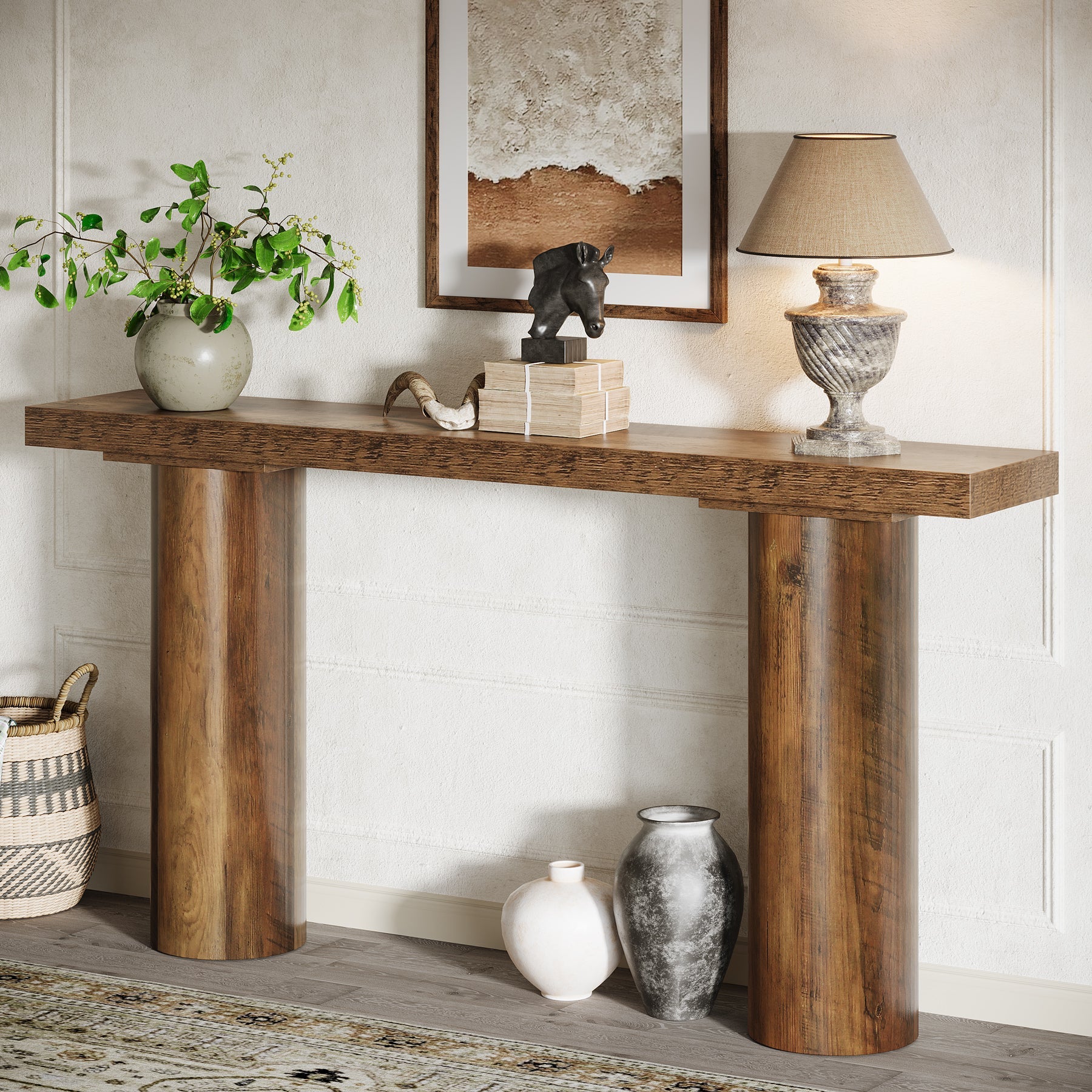 63" Console Table, Long Rustic Sofa Table Bar Table Tribesigns