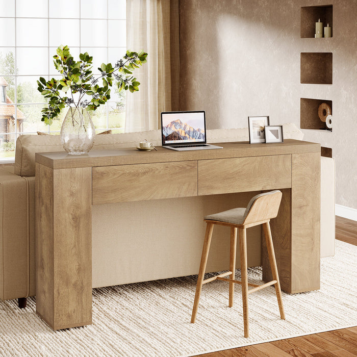 63“ Rustic Console Table with Drawers, Narrow Sofa Table for Hallway or Entryway