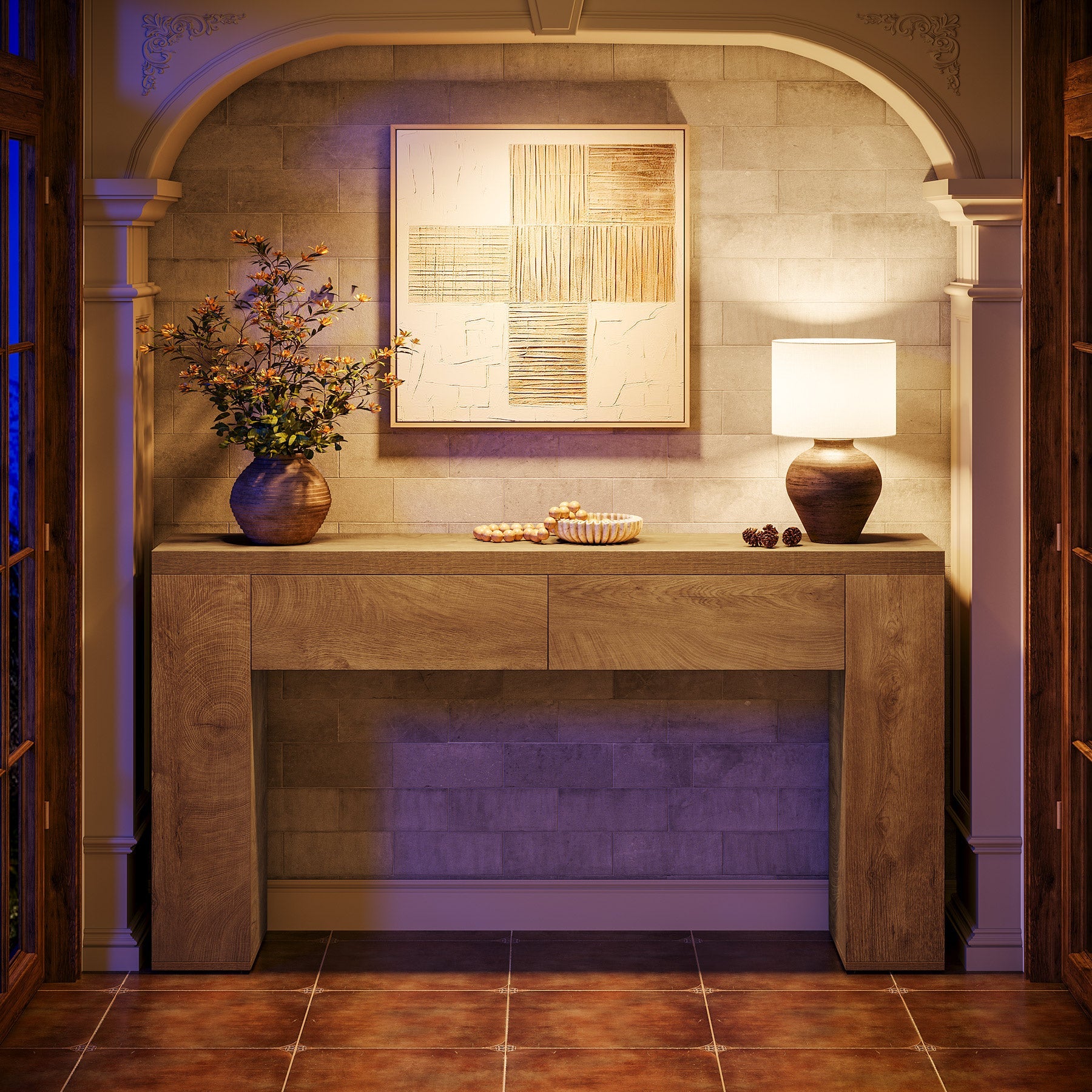 63" Console Table, Rustic Sofa Hallway Table with Drawers Tribesigns