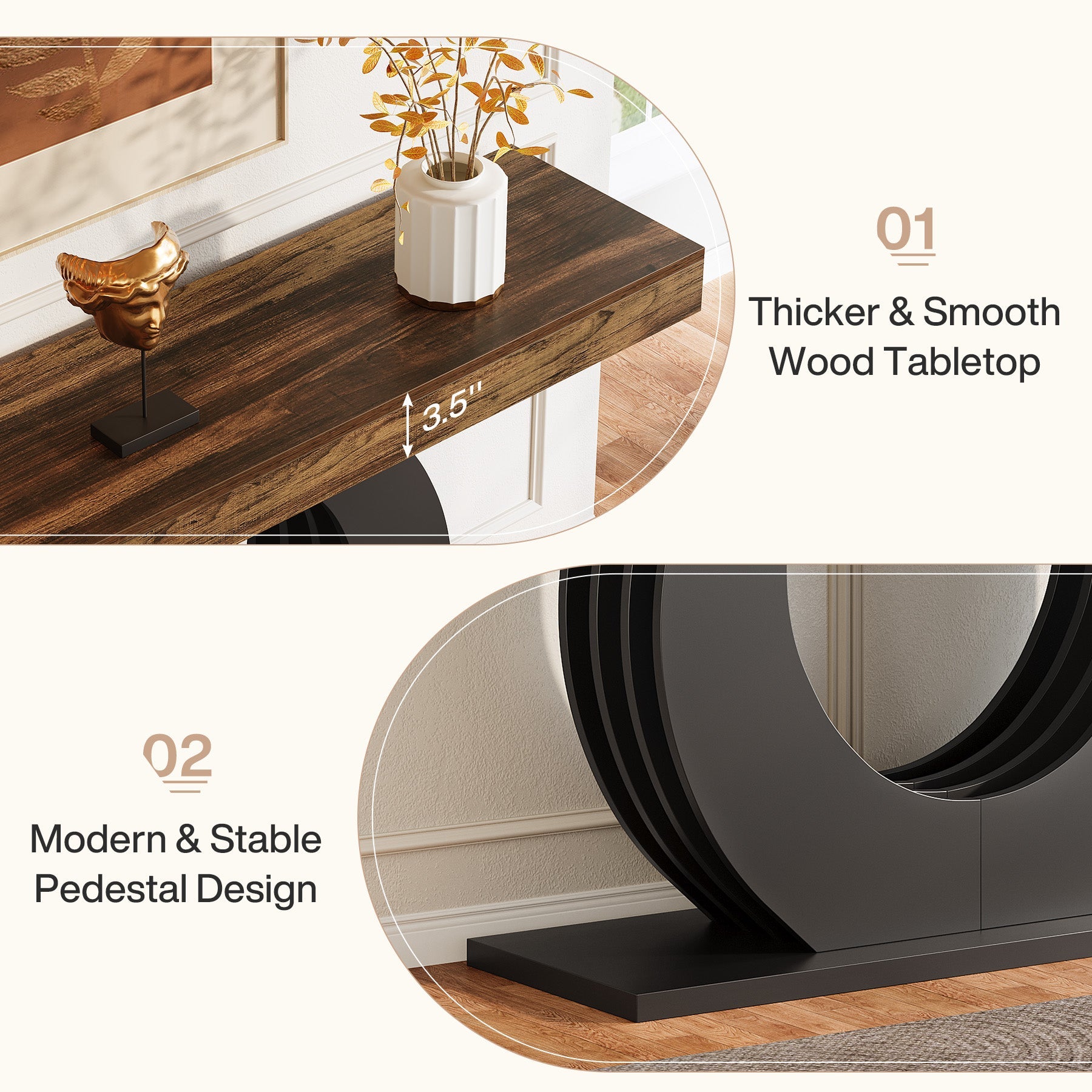 63" Console Table, Rustic Sofa Table Entryway Table with Circle Base Tribesigns