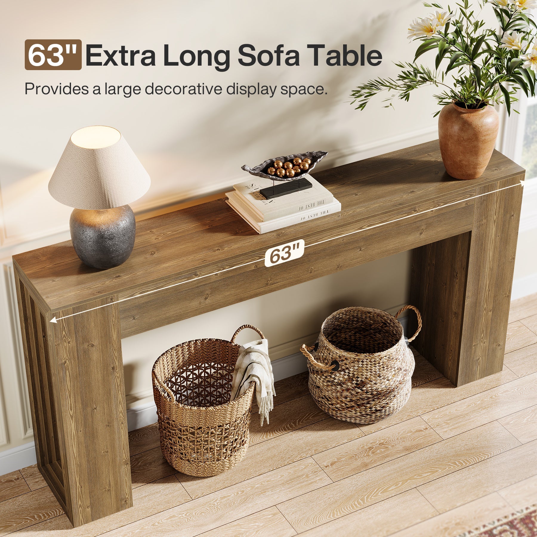 63" Console Table, Rustic Sofa Table Hallway Table with Stable Legs Tribesigns