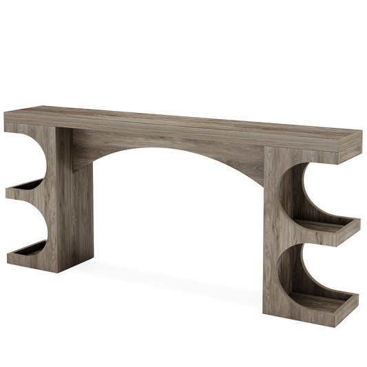63” Console Table, Wood Sofa Tables with Storage Shelves Tribesigns