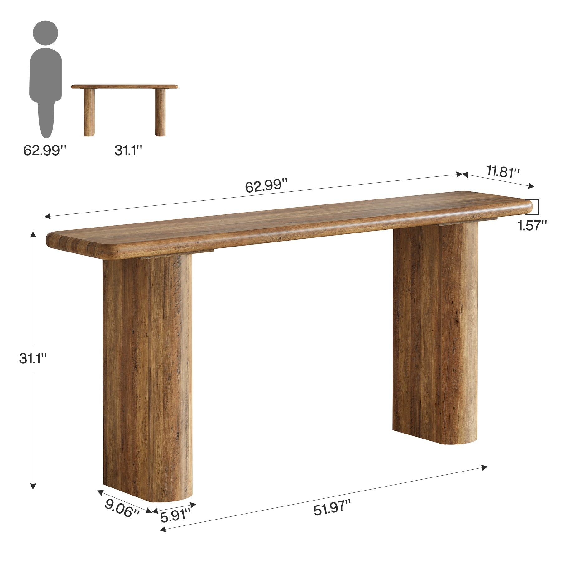 63" Console Table, Wooden Sofa Table Entryway Tables Tribesigns