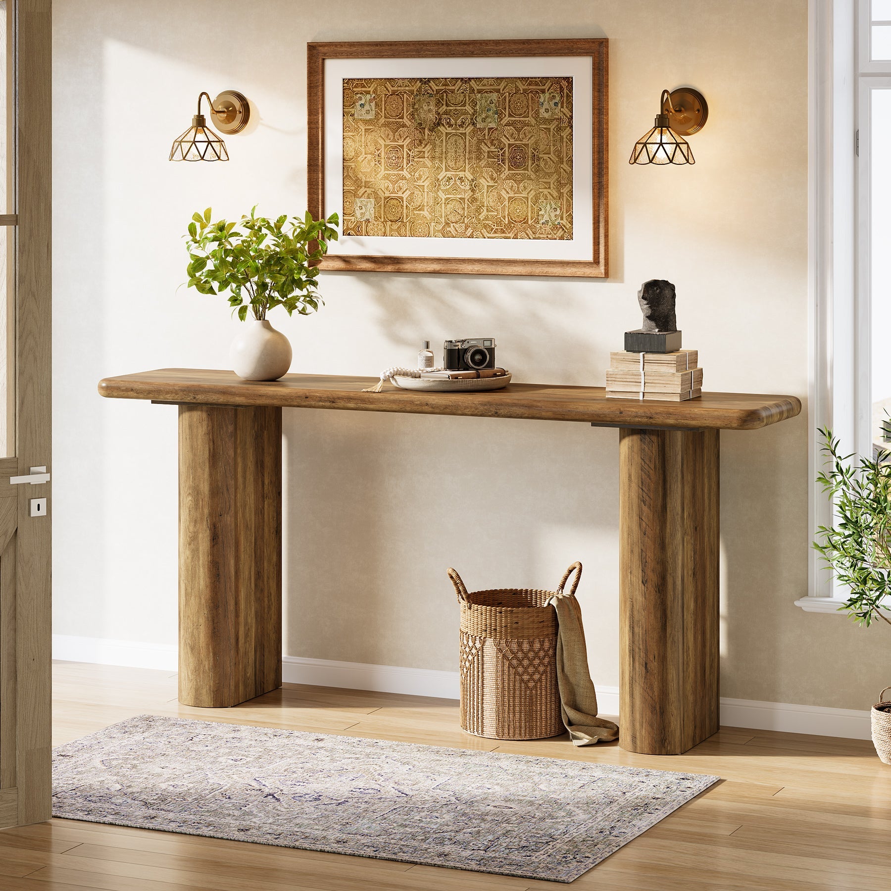 63" Console Table, Wooden Sofa Table Entryway Tables Tribesigns