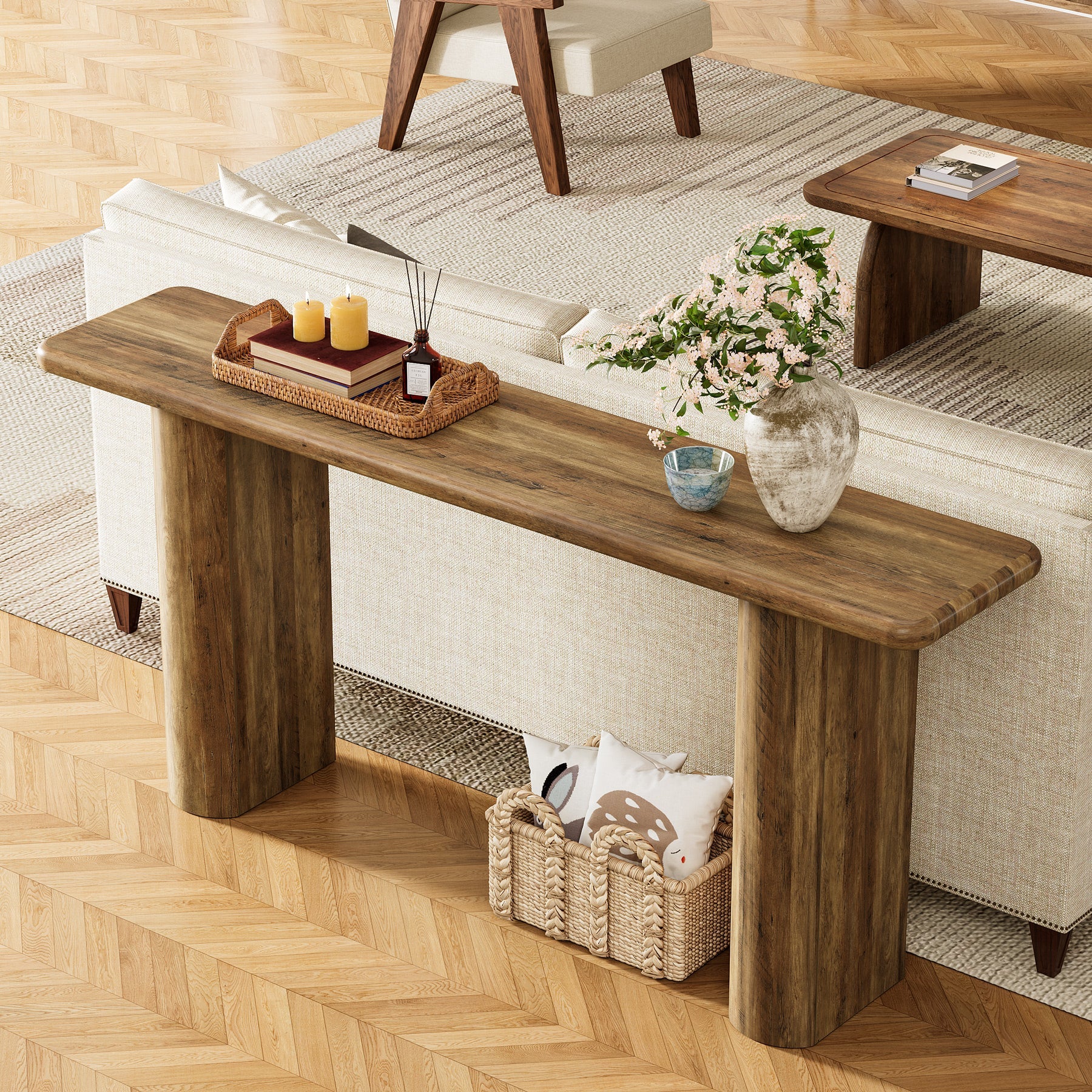 63" Console Table, Wooden Sofa Table Entryway Tables Tribesigns