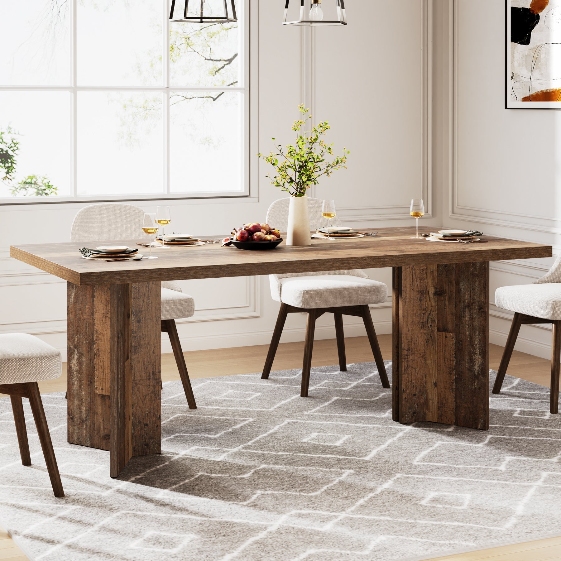 63" Dining Table, Farmhouse Kitchen Table with Large Tabletop for 4 - 6 Tribesigns