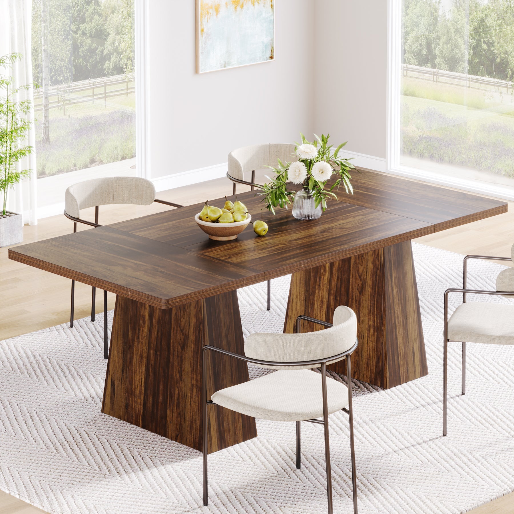 63" Dining Table, Farmhouse Wood Kitchen Table for 6 People Tribesigns