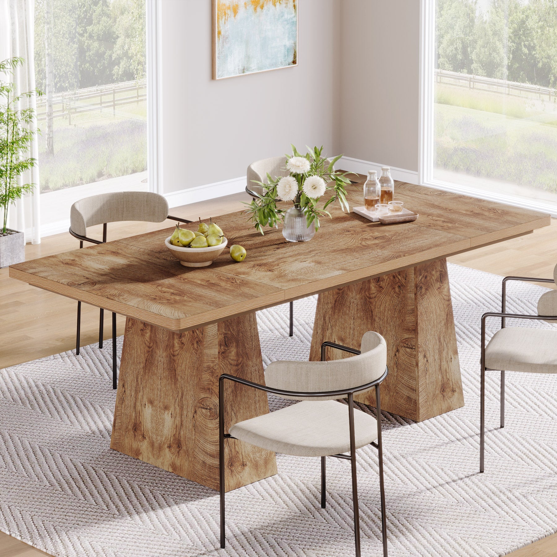 63" Dining Table, Farmhouse Wood Kitchen Table for 6 People Tribesigns