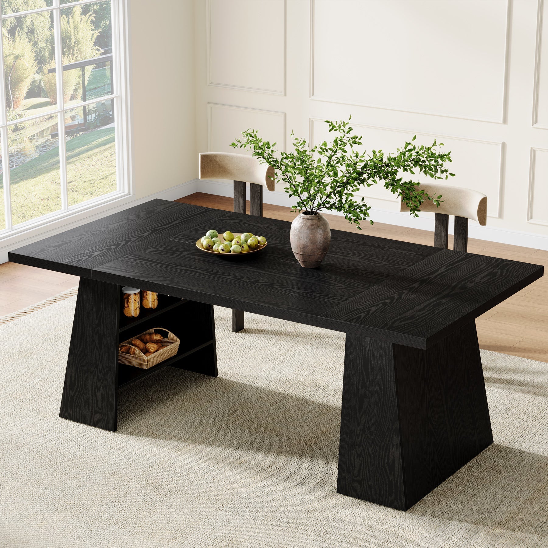 63" Dining Table for 4 - 6 People, Modern Kitchen Table with Storage Shelves Tribesigns