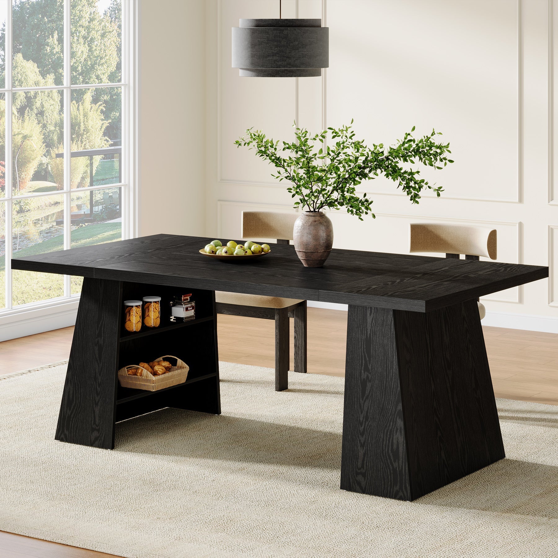 63" Dining Table for 4 - 6 People, Modern Kitchen Table with Storage Shelves Tribesigns