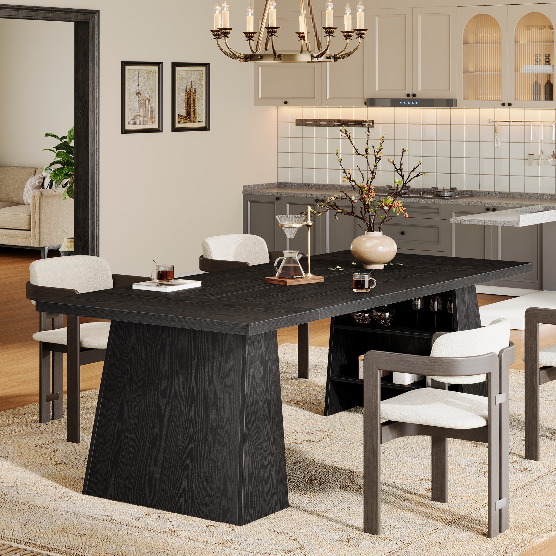 63" Dining Table for 4 - 6 People, Modern Kitchen Table with Storage Shelves Tribesigns