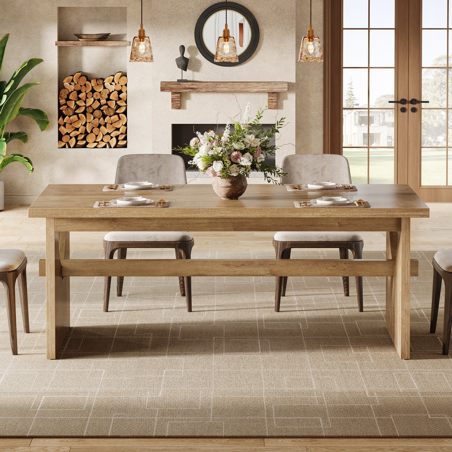 63" Dining Table, Large Rectangular Kitchen Dinner Table for 4 - 6 People Tribesigns