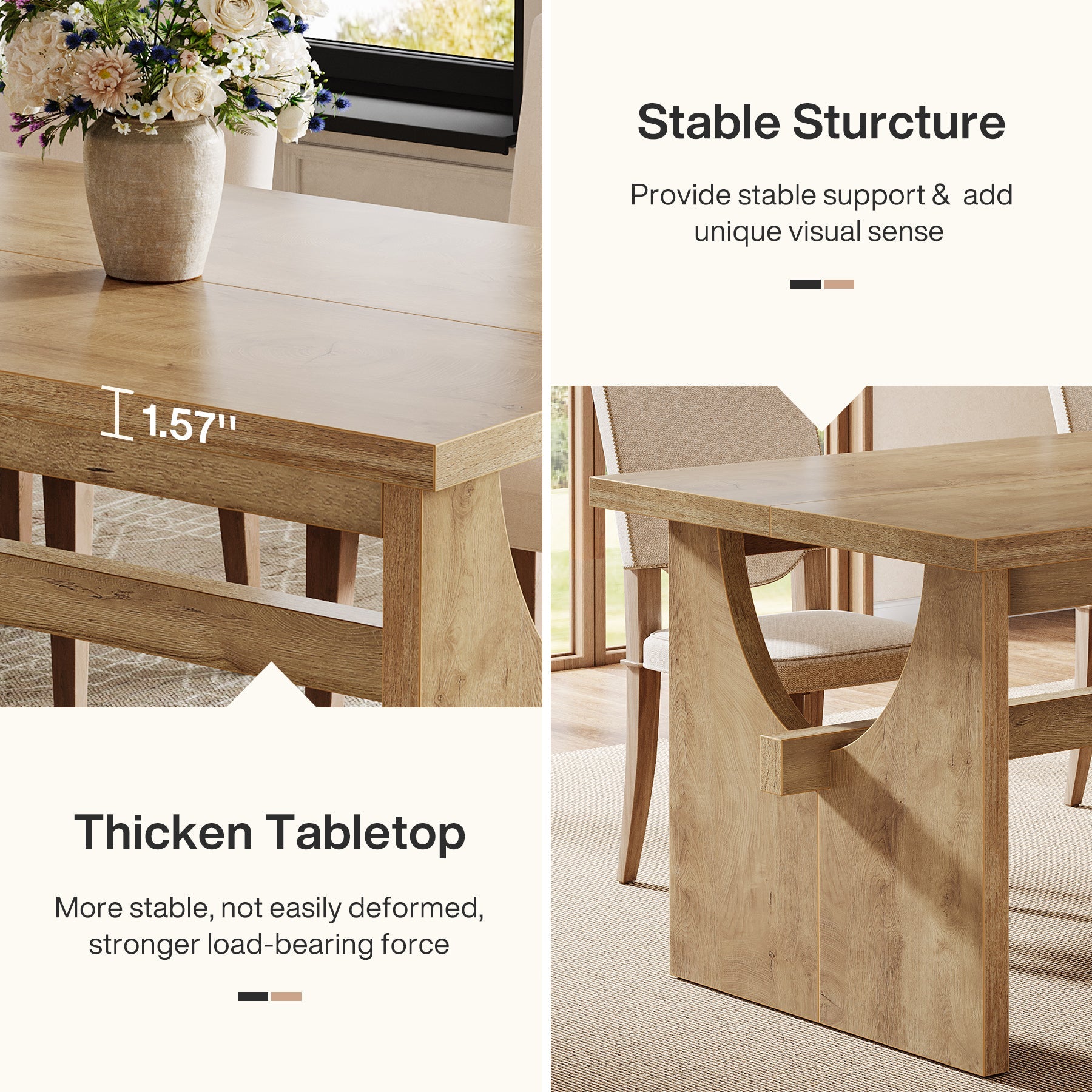 63" Dining Table, Large Rectangular Kitchen Dinner Table for 4 - 6 People Tribesigns