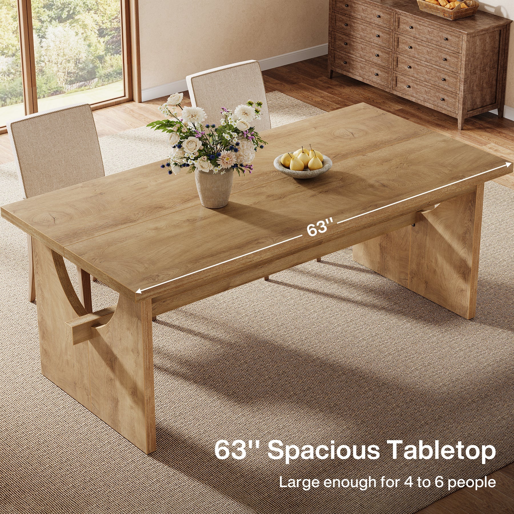 63" Dining Table, Large Rectangular Kitchen Dinner Table for 4 - 6 People Tribesigns