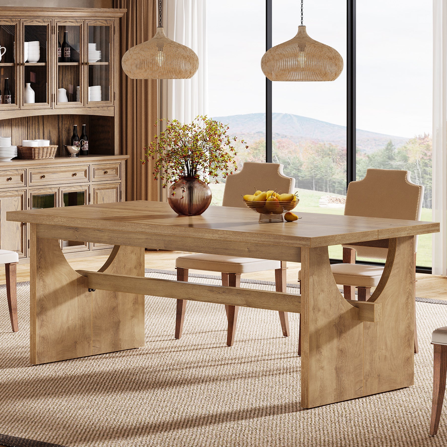 63" Dining Table, Large Rectangular Kitchen Dinner Table for 4 - 6 People Tribesigns